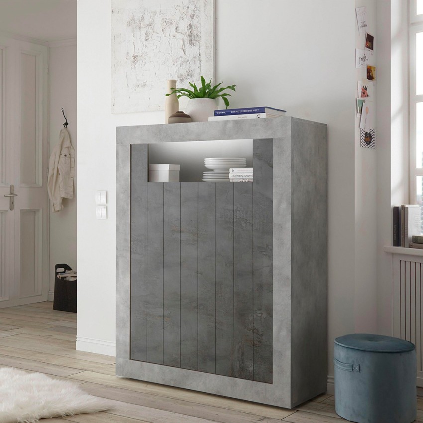 Wysoka nowoczesna komoda do salonu czarny beton 2 drzwi Sior CX Promocja Wysoka nowoczesna komoda do salonu czarny beton 2 drzwi Sior CX Promocja