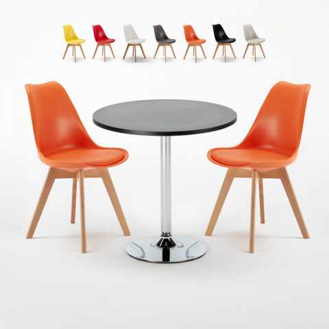 Czarny okrągły stolik 70x70 cm z 2 kolorowymi krzesłami Nordica Cosmopolitan
