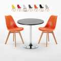 Czarny okrągły stolik 70x70 cm z 2 kolorowymi krzesłami Nordica Cosmopolitan Promocja