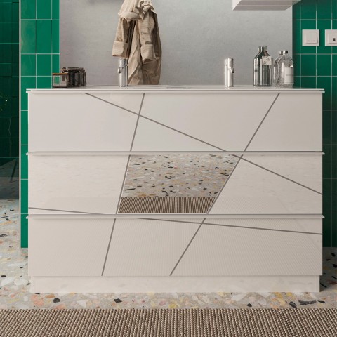 Łazienka podwieszana biała połysk, z 3 szufladami i podwójną umywalką Liz T. Promocja