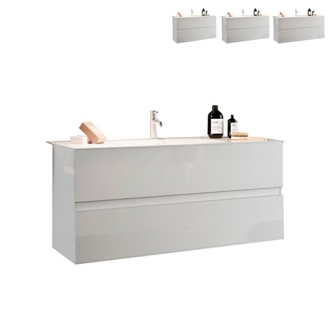 Wieszak podwieszany pod prysznic z nowoczesnym umywalką i 2 szufladami w kolorze białym lśniącym. Promocja