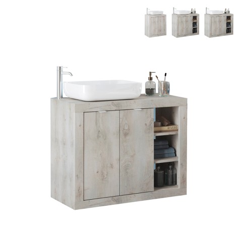 Meble łazienkowe: nowoczesna biała szafka stojąca z dwoma drzwiczkami oraz umywalką Griff Promocja