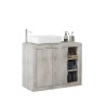 Meble łazienkowe: nowoczesna biała szafka stojąca z dwoma drzwiczkami oraz umywalką Griff Cechy