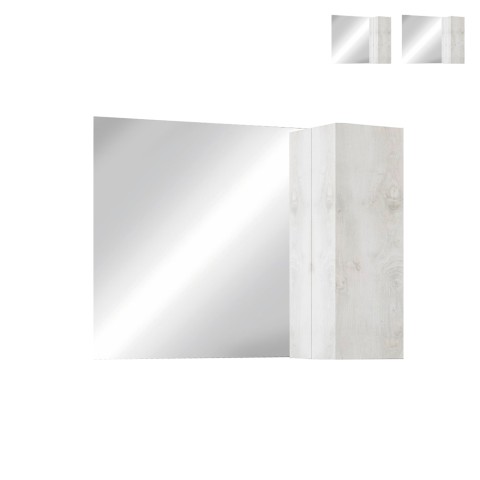 Lustro łazienkowe z LED oświetleniem i wiszącą szafką 1-drzwiową z białego drewna - Evin Promocja