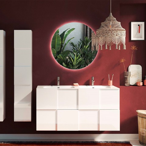Mobile łazienkowe wiszące z dwoma umywalkami, 2 szuflady, błyszczący biały Feel S Dama. Promocja