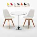 Biały okrągły stolik 70x70 cm z 2 kolorowymi krzesłami Nordica Long Island Promocja