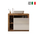 Współczesna mobilna szafka łazienkowa stojąca z 2 szufladami, biały drewniany blat i umywalką Jarad BW. Model