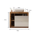 Współczesna mobilna szafka łazienkowa stojąca z 2 szufladami, biały drewniany blat i umywalką Jarad BW. 