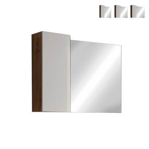 Lustrzana szafka łazienkowa kolumnowa 1-drzwiowa z oświetleniem LED, dębowy kolor biel Pilar BW. Promocja