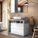Meble łazienkowe Jarad BC - biała szafka pod umywalkę, z dwoma szufladami i betonową szarością. Sprzedaż