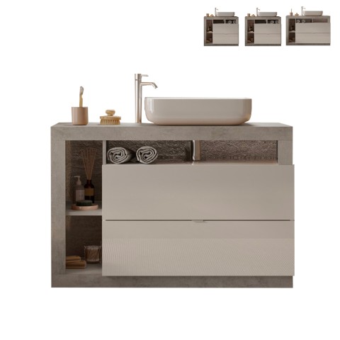 Meble łazienkowe Jarad BC - biała szafka pod umywalkę, z dwoma szufladami i betonową szarością. Promocja