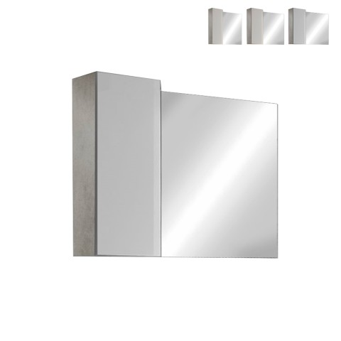 Lustro łazienkowe z LED i białoszarymi drzwiczkami kolumnowe jednoskrzydłowe Pilar BC Promocja