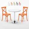 Biały okrągły stolik 70x70 cm z 2 kolorowymi krzesłami Vintage Long Island Promocja