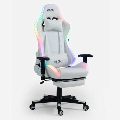 Krzesło do gier biurowych z regulowanym podnóżkiem LED RGB i ergonomicznym designem Pixy Comfort Promocja