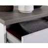 Nocny stolik z dwoma szufladami, lakierowany na biało, blat dębowy, do sypialni - Remil. Katalog