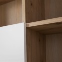 Biblioteczka do salonu z drewnianymi frontami z dębu i dwiema błyszczącymi białymi szufladami - Sharon Rabaty
