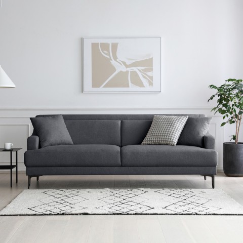 Sofa 3-osobowa z metalowymi nogami 200 cm tkanina koloru czarnego Egbert. Promocja