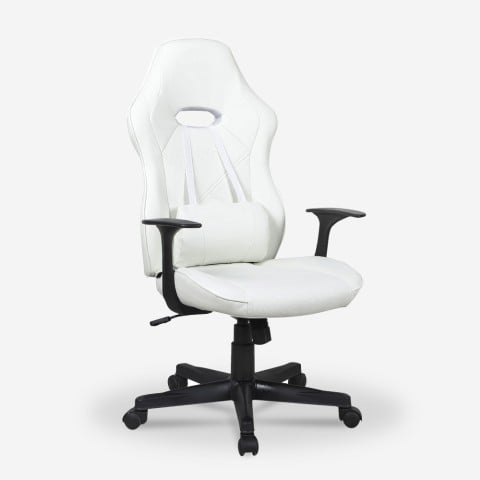 Krzesło do gier biurowych ergonomiczne z poduszką lędźwiową, białe Estoril Light. Promocja