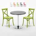 Czarny okrągły stolik 70x70 cm z 2 kolorowymi krzesłami Vintage Cosmopolitan Promocja