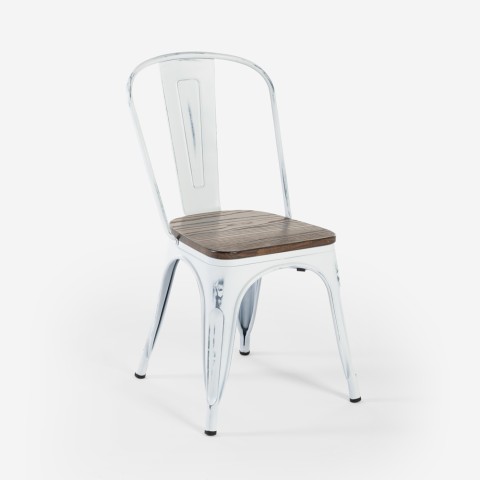 Krzesła przemysłowe z metalu i drewna w stylu vintage - biały metal i drewno Promocja