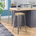 krzesło barowe wysokie kuchenne z metalu, blat drewniany steel up wood. Katalog