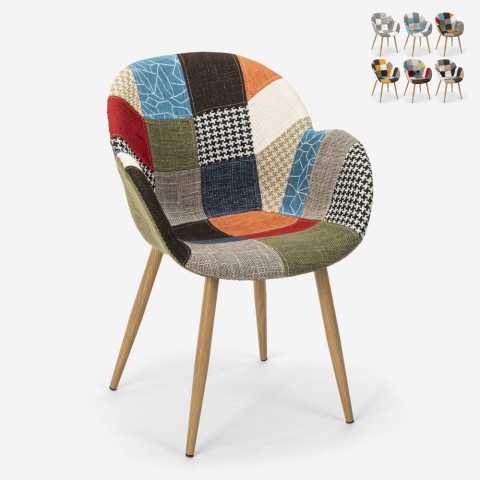 Drewniane krzesło z podłokietnikami patchwork do studia lub salonu Finch Promocja