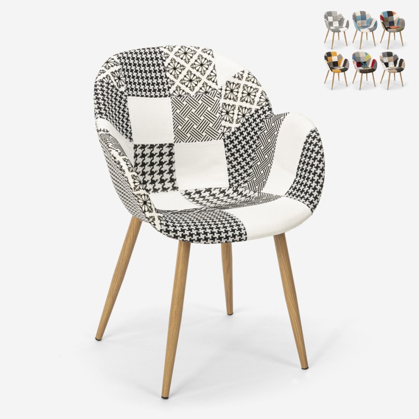 Drewniane krzesło z podłokietnikami patchwork do studia lub salonu Finch Środki