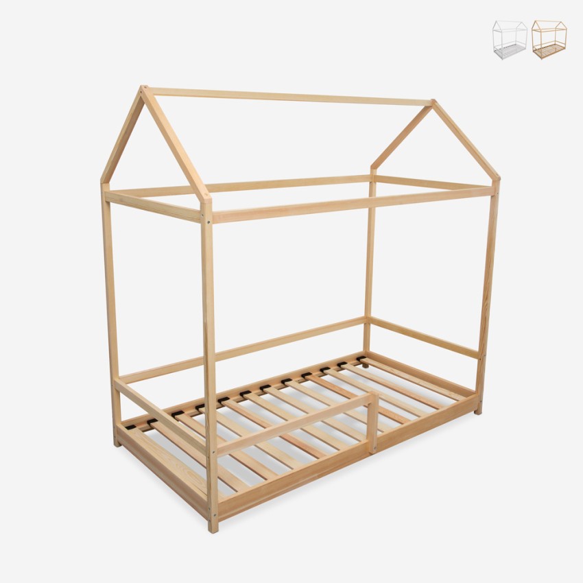 Łóżeczko Montessori dla dzieci drewniany domek 80x160cm Husty Rabaty