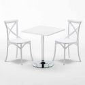 Biały kwadratowy stolik 70x70 cm z 2 kolorowymi krzesłami Vintage Cocktail Model
