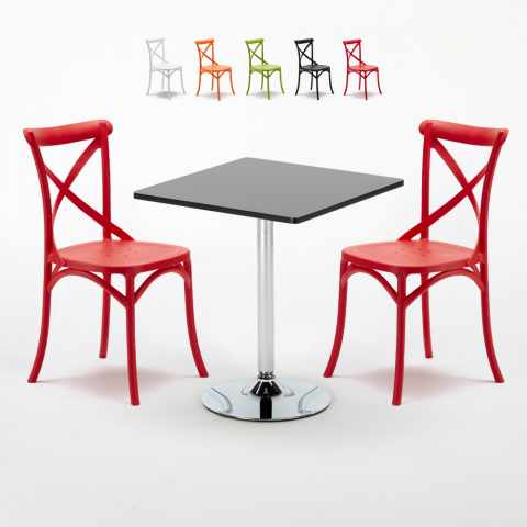 Czarny kwadratowy stolik 70x70 cm z 2 kolorowymi krzesłami Vintage Mojito Promocja