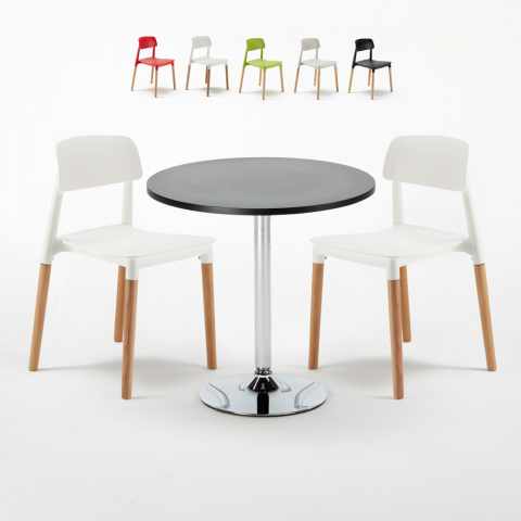 Czarny okrągły stolik 70x70 cm z 2 kolorowymi krzesłami Barcellona Cosmopolitan Promocja