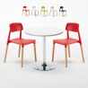 Biały okrągły stolik 70x70 cm z 2 kolorowymi krzesłami Barcellona Long Island Promocja