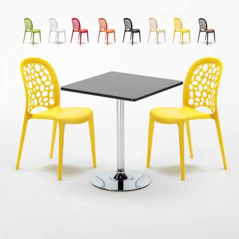 Czarny kwadratowy stolik 70x70 cm z 2 kolorowymi krzesłami WEDDING Mojito