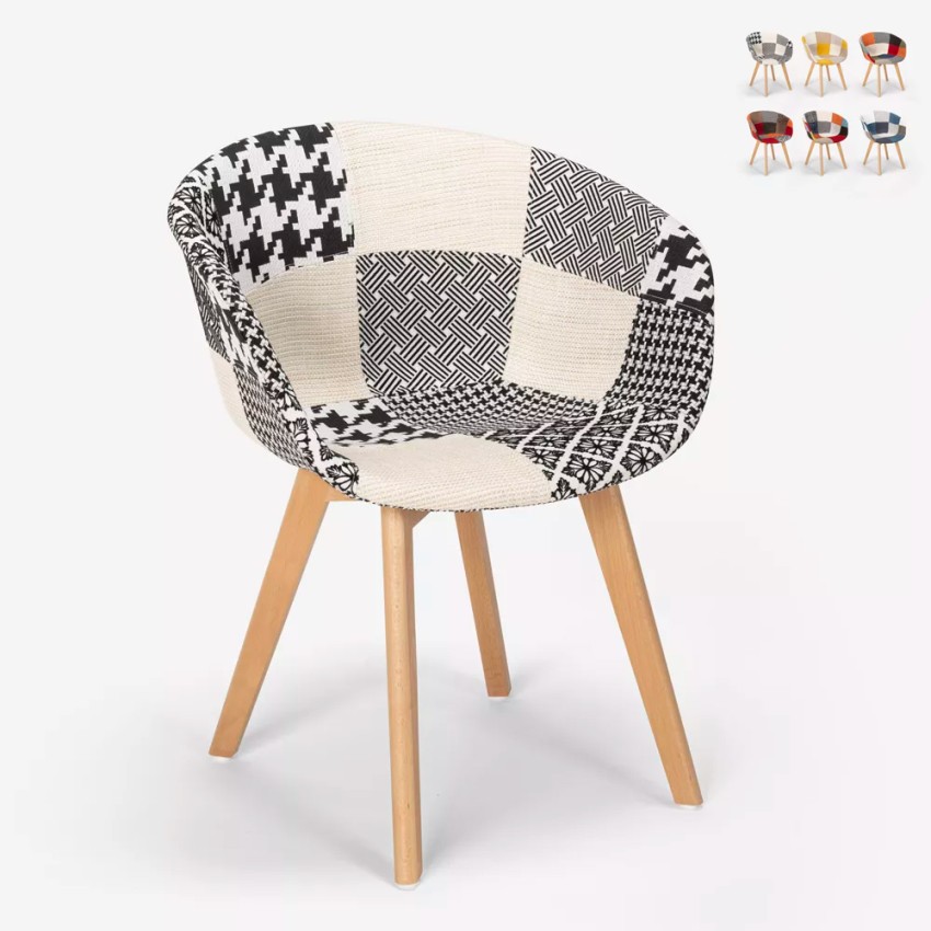 Krzesło patchwork do salonu lub biura z drewnianymi nóżkami Pigeon Rabaty