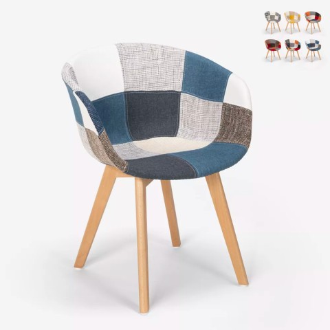 Krzesło patchwork do salonu lub biura z drewnianymi nóżkami Pigeon Promocja