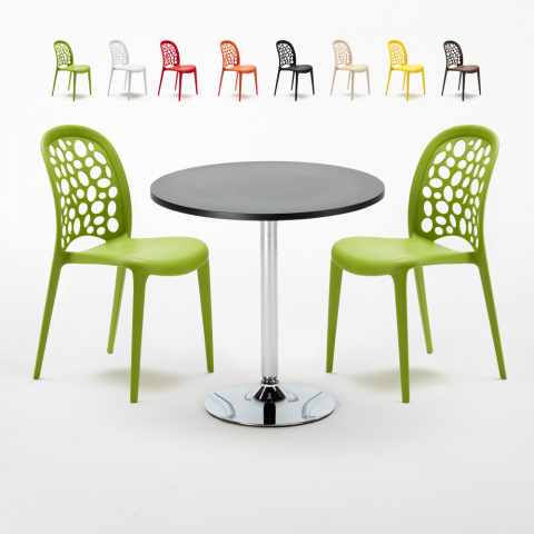 Czarny okrągły stolik 70x70 cm z 2 kolorowymi krzesłami WEDDING Cosmopolitan