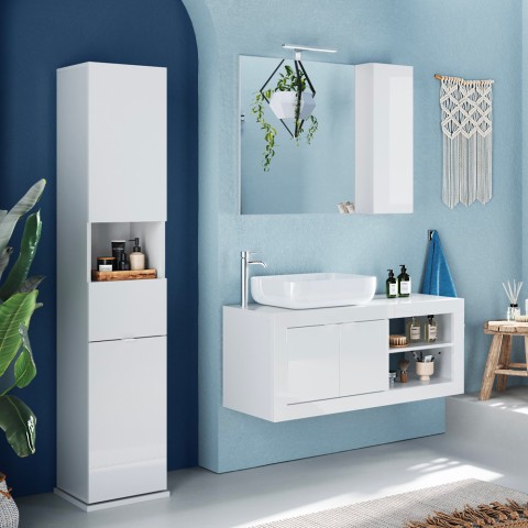 Mobilna biała obrotowa szafka łazienkowa z lustrem i szufladą Tilda Promocja