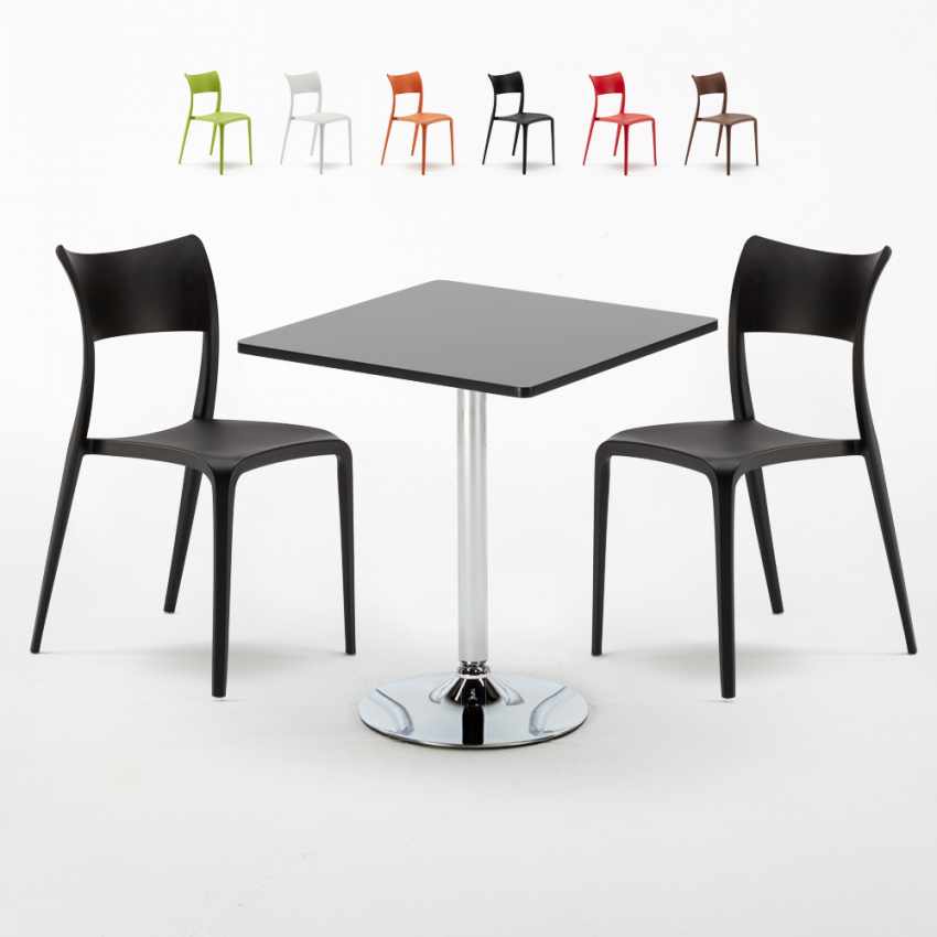 Czarny kwadratowy stolik 70x70 cm z 2 kolorowymi krzesłami Parisienne Mojito Promocja Czarny kwadratowy stolik 70x70 cm z 2 kolorowymi krzesłami Parisienne Mojito Promocja