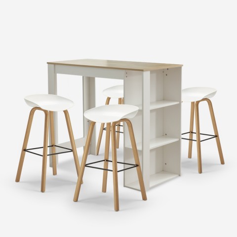 Zestaw wysoki stół 120x60cm, 4 krzesła barowe h75cm, biały drewniany Lyman Promocja