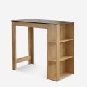ustawienie wysokiego stołu z drewna 120x60cm i 4 czarnych stołków barowych Lix syracuse. Oferta