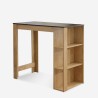 ustawienie wysokiego stołu z drewna 120x60cm i 4 czarnych stołków barowych syracuse. Oferta