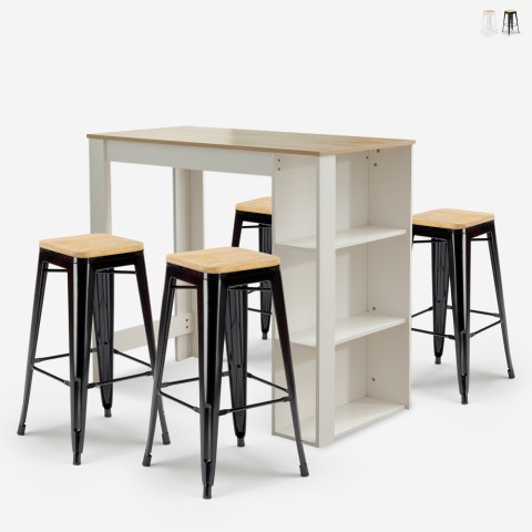 zestaw 4 wysokich krzeseł barowych Lix kuchnia stół 120x60 cm biały drewno galles Promocja