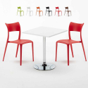 Biały kwadratowy stolik 70x70 cm z 2 kolorowymi krzesłami Parisienne Cocktail Promocja