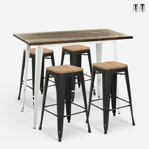 zestaw wysokiego białego stołu barowego 120x60 4 stołki Lix industriale navarro Promocja