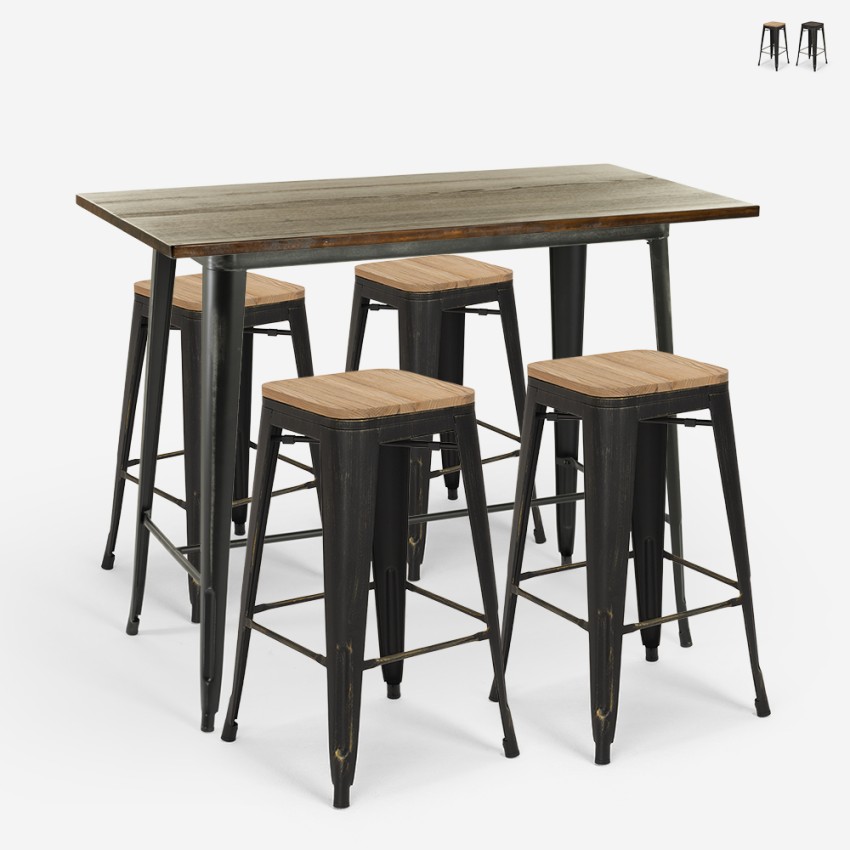 zestaw 4 stołków barowych industrialny stół 120x60 czarny retro fordville Sprzedaż