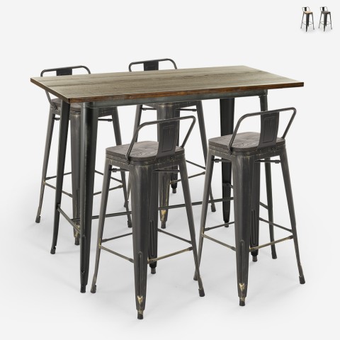 zestaw 4 krzeseł barowych Lix z oparciem do stołu 120x60 vintage czarny blackduck Promocja
