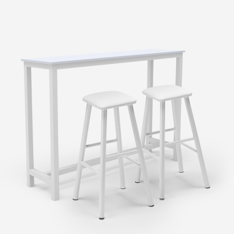 Zestaw 2 barowych stołków tapicerowanych h78 wysoki stół metalowy biały Drayton. Promocja