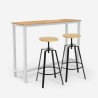 Zestaw wysokiego stołu drewnianego o wymiarach 140x40cm, białego koloru, z 2 obrotowymi stołkami barowymi Creswell. Promocja