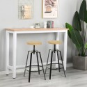 Zestaw wysokiego stołu drewnianego o wymiarach 140x40cm, białego koloru, z 2 obrotowymi stołkami barowymi Creswell. Sprzedaż