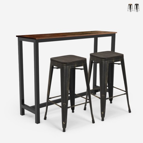 zestaw stołowy kuchenny wysoki 140x40 industrialny 2 stołki barowe Lix oakwood Promocja